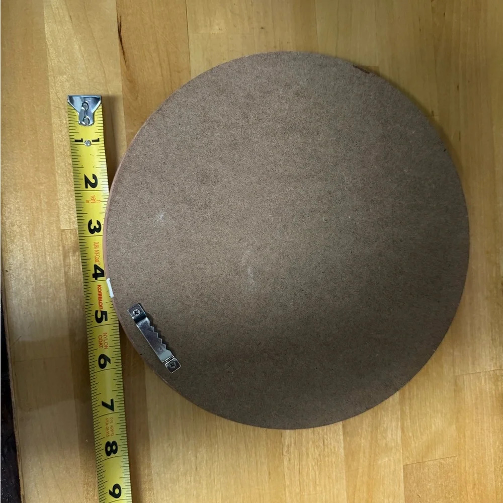 Round Brown Decorative Wall Mirror with White Pattern